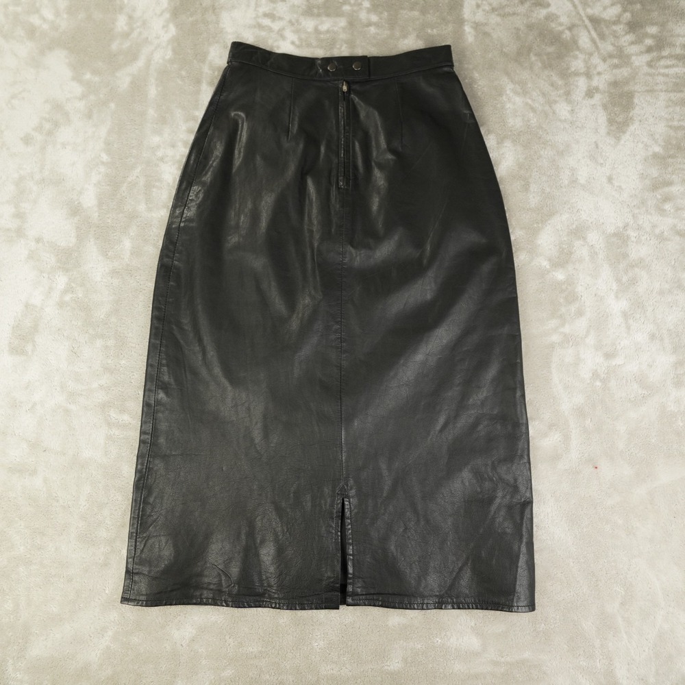 Cedars Leather Midi Skirt Women's 8 Black Vintage Moto Grunge Lined A-Line - Picture 2 of 9